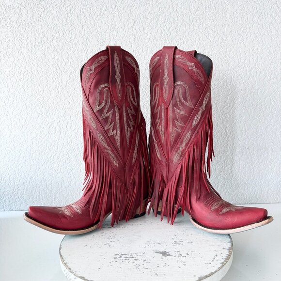 Lane SENITA FALLS Womens Cowboy Boots 7.5 Red Fringe Western Cowgirl Mid Calf - Picture 7 of 11